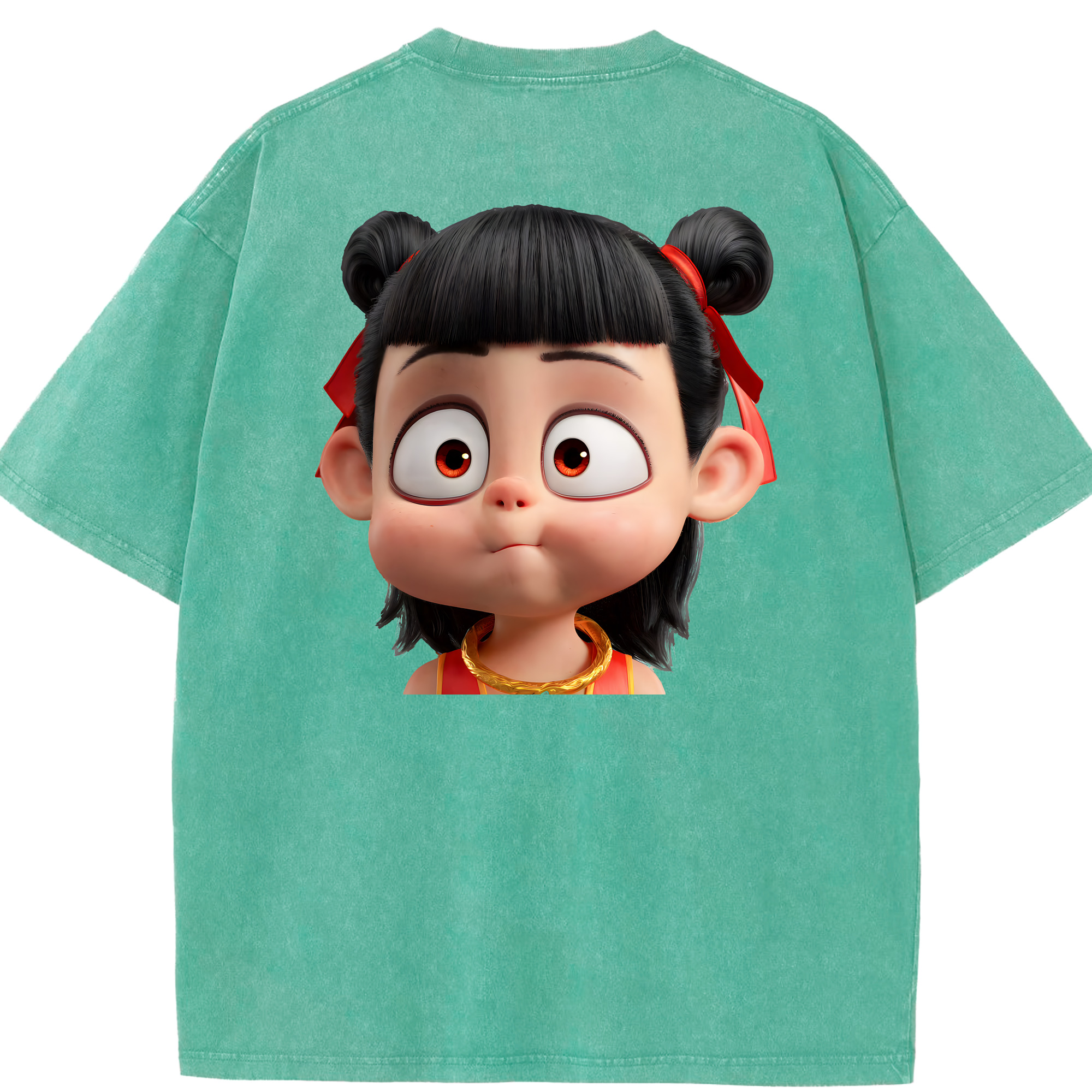 （画像用） Ne Zha 2 ナタ 魔童の大暴れ 綿100% ヴィンテージ風 半袖Tシャツ（背面プリント）